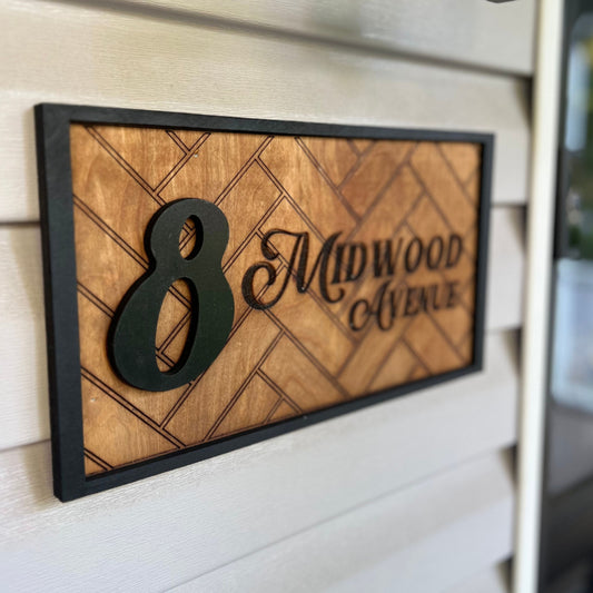 Horizontal House Number Wood Sign Address Plaque (small)
