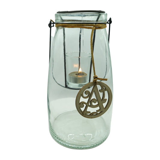 Glass Lantern With Custom Wooden Initial