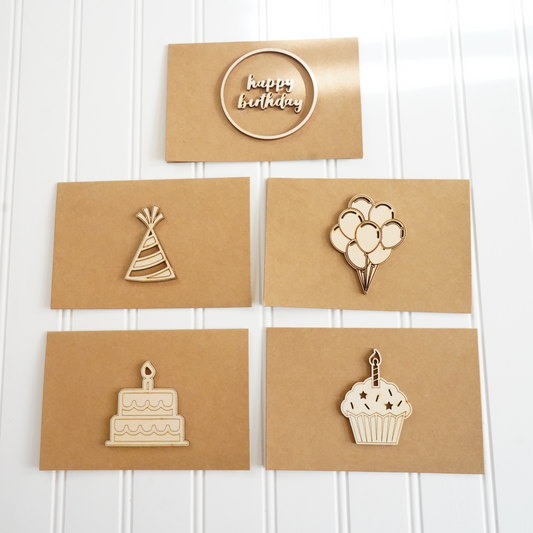 Wooden Birthday Card Pack of 5